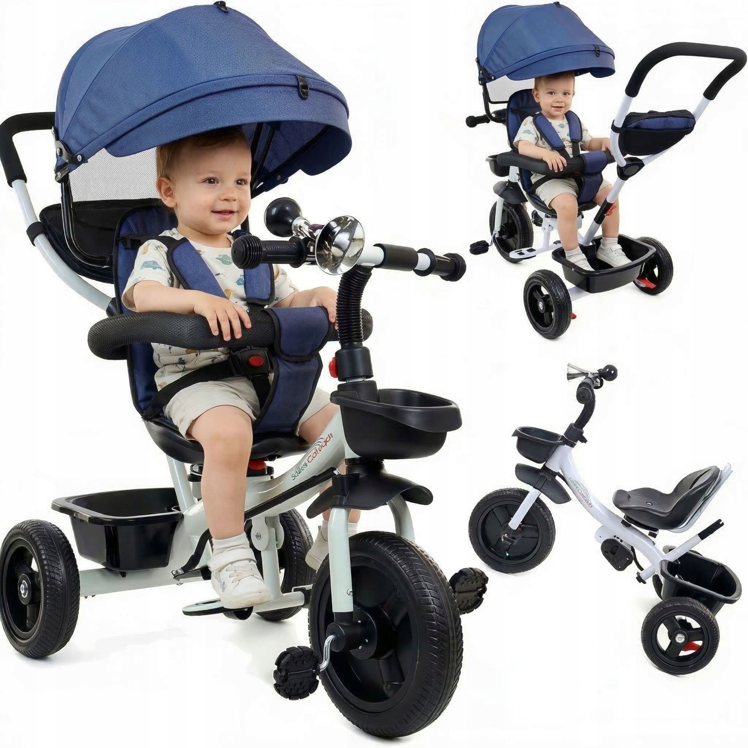 Rowerek Trójkołowy Obrotowe Siedzisko Koła Eva 5-pkt Pasy pchacz funkcja ro