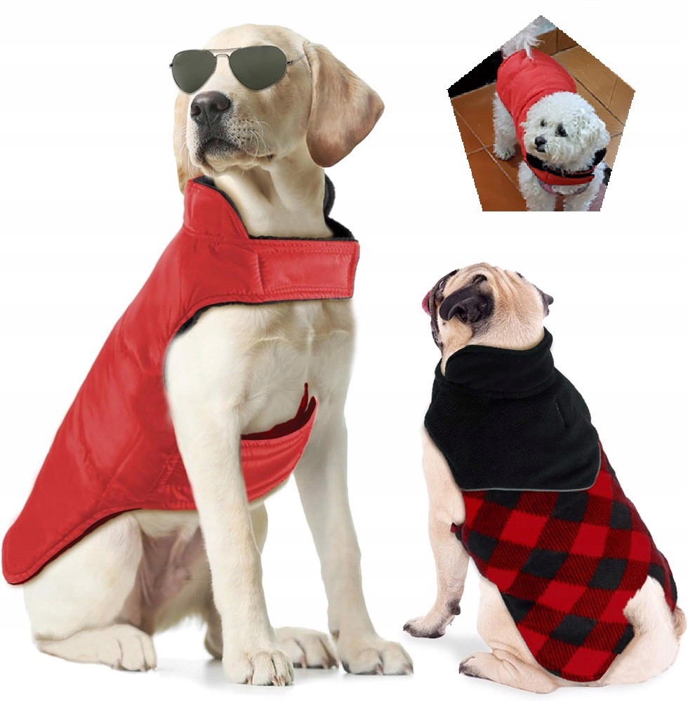 Levně Bunda Pro Psa, Oboustranná, Voděodolné Oblečení Pro Zvířata, Červená Zima