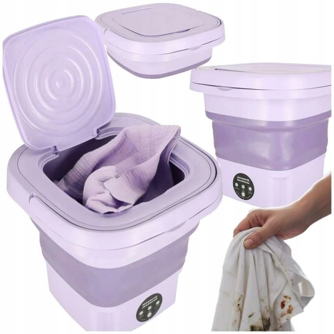 Automatická turistická pračka, mini, skládací, přenosná, 8 l, fialová