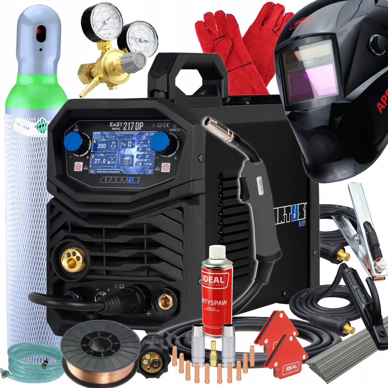 Zestaw Spawarka Migomat Tig Mma 3W1 Easymig 217 Dual Puls Synergia Spartus