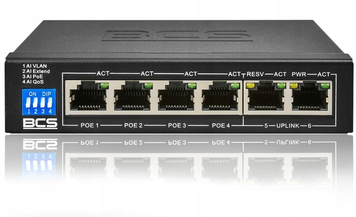 Switch pro Ip kamery BCS-B-SP0402 Bcs 4x PoE 2x Uplink 60W Funkce Extend