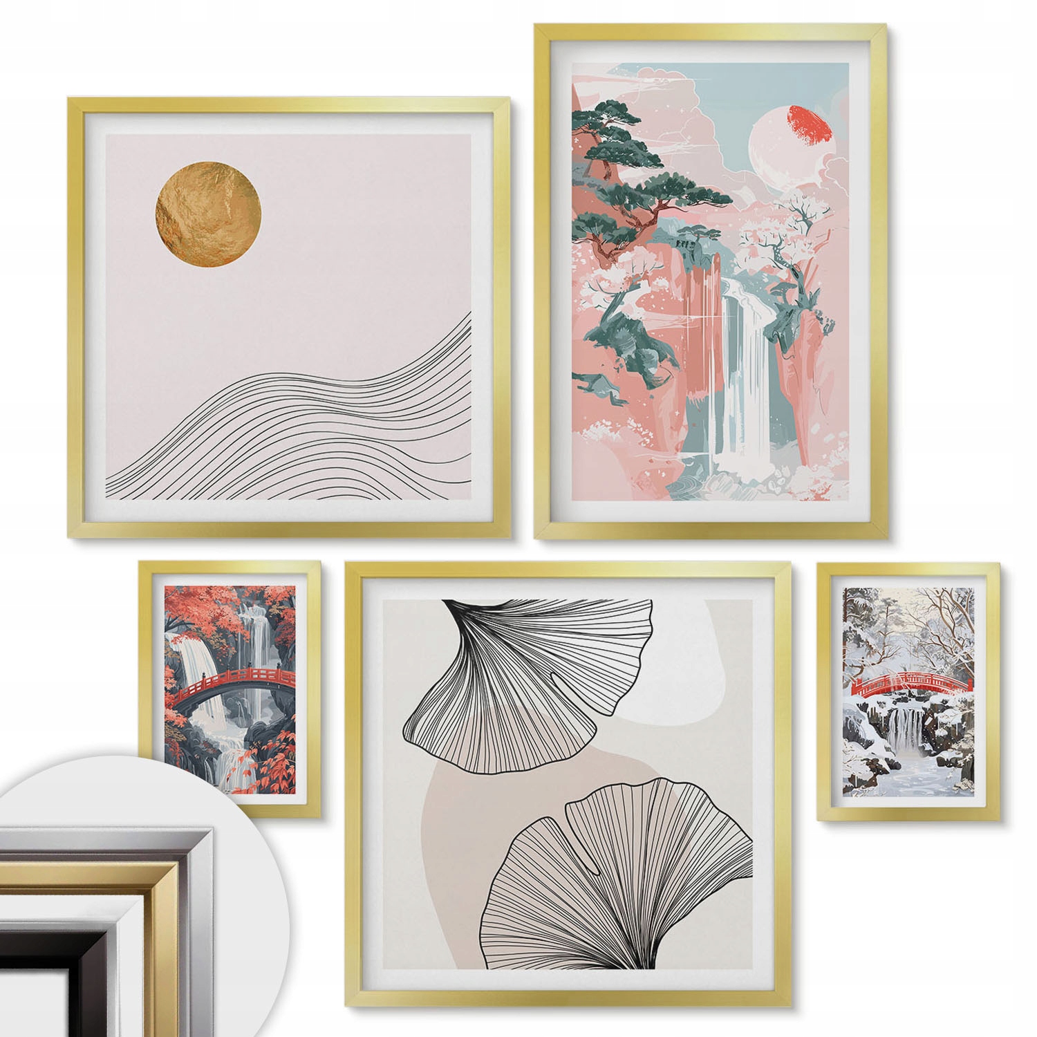 Sada dekoratívnych obrazov Premium Polyptych Krajiny vodopádov Japonsko