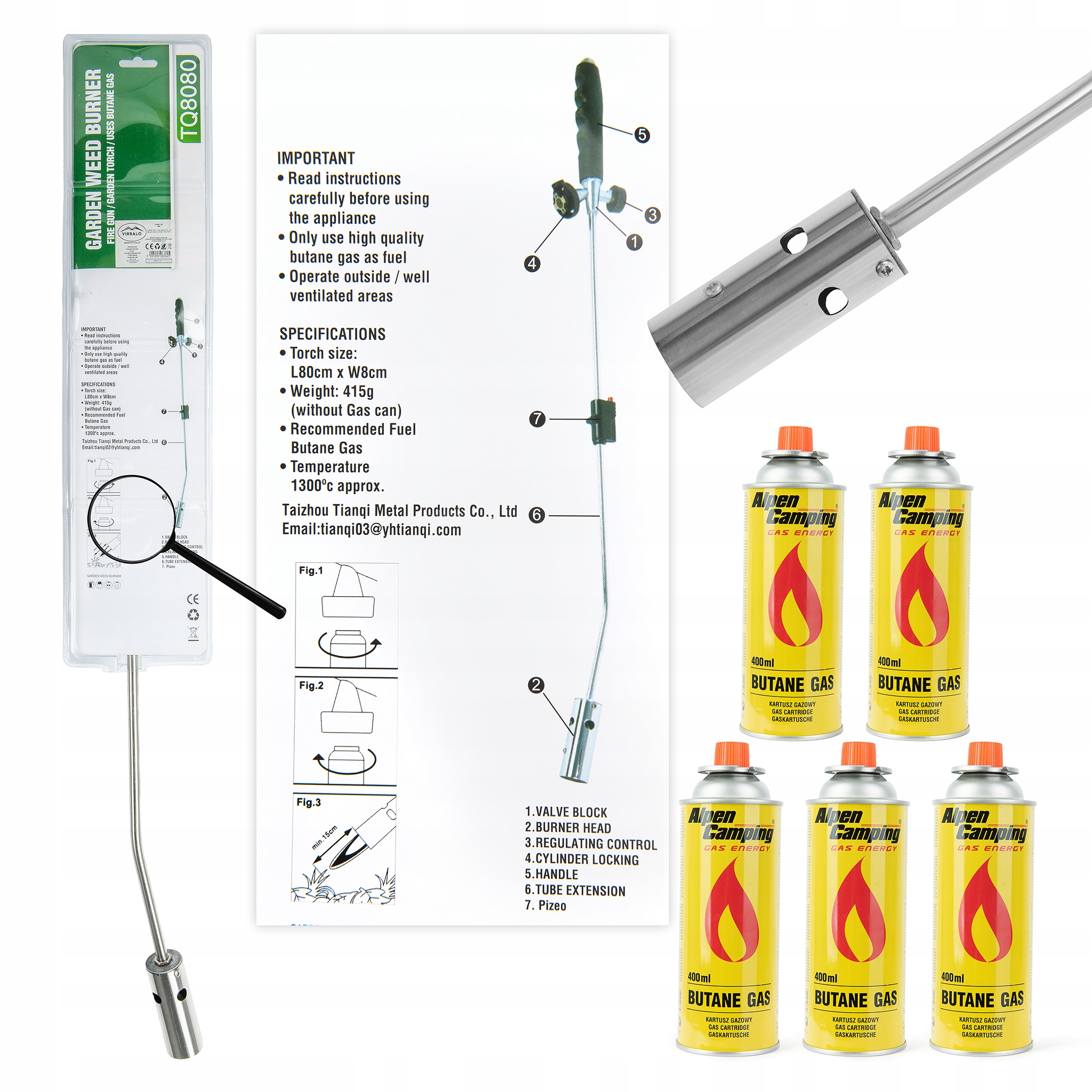 WYPALARKA DO CHWASTÓW GAZOWY PALNIK DŁUGI + 5 GAZY Temperatura maksymalna 1000°C