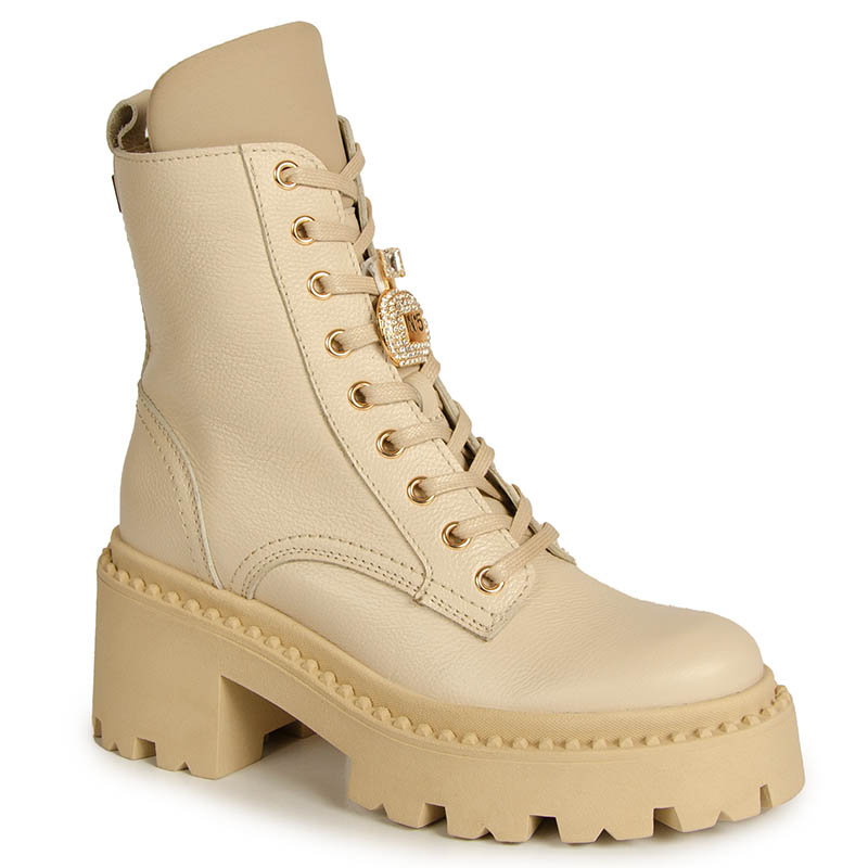 Chebello 4590 Béžové Kožené Kotníkové Boty S Ozdobou 40