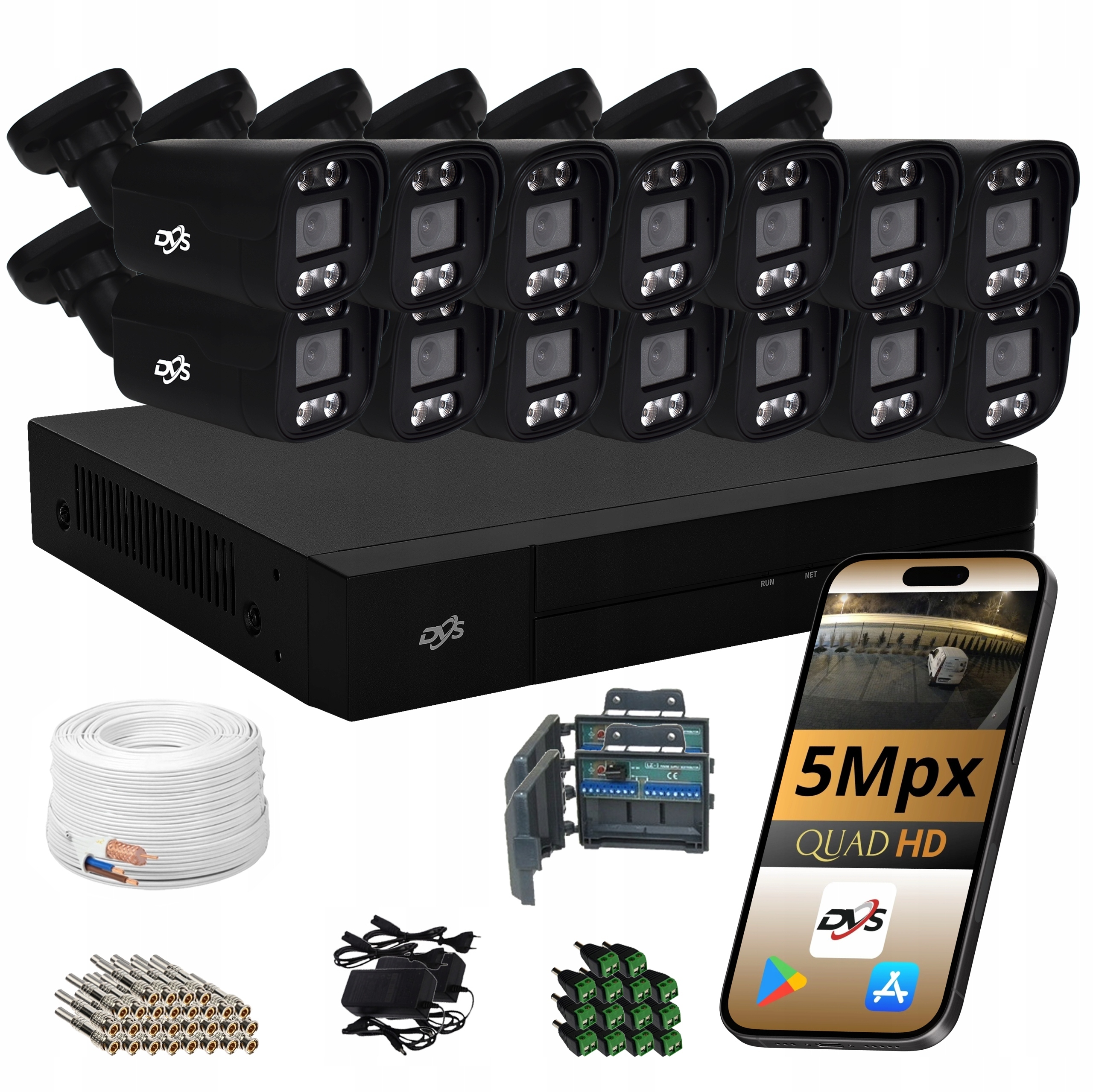 Sada 14 Černých Venkovních Kamer Analogová Monitorovací Kamera 5Mpx Tuba