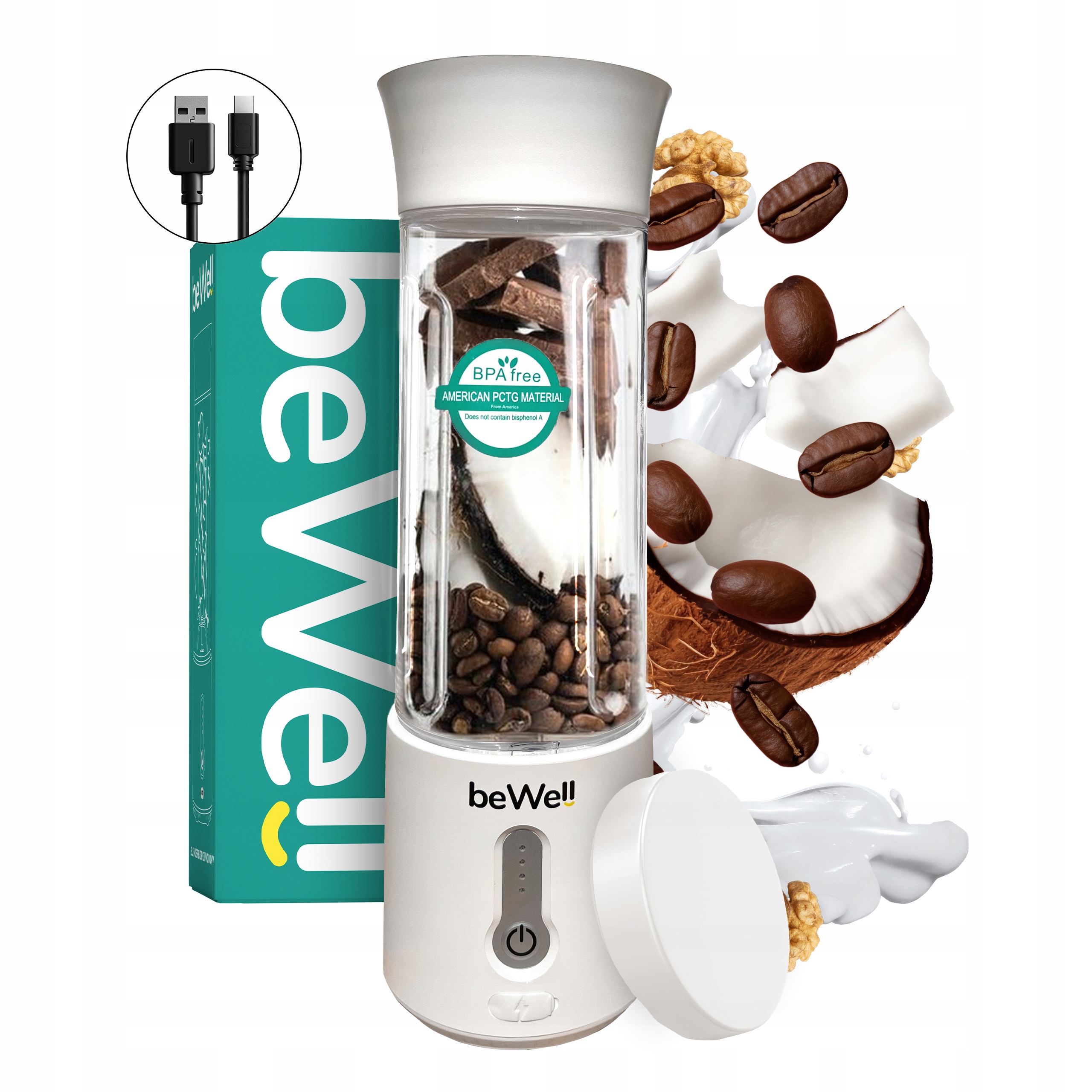 Stolní mixér na smoothie bezdrátový mixér kielichový BeWell 500ml