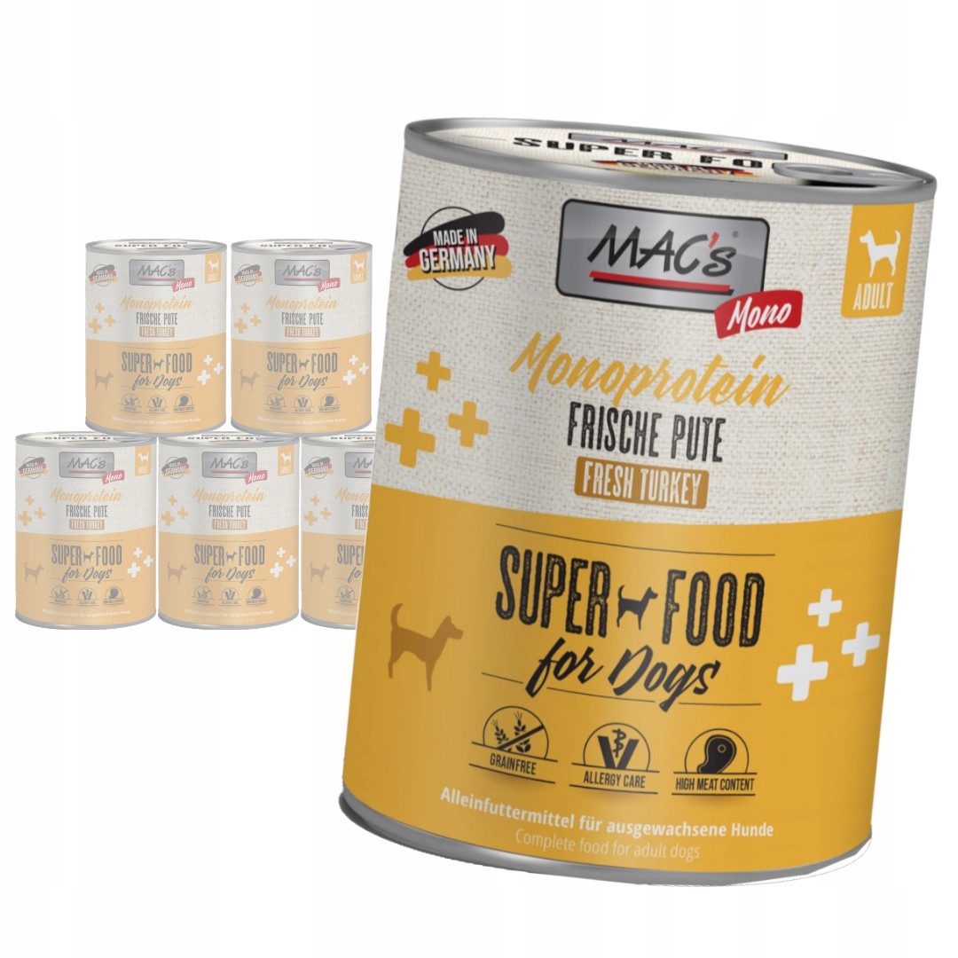 Mac's Dog 6x800g hypoalergenní monoproteinové Vlhké Krmivo Krůta