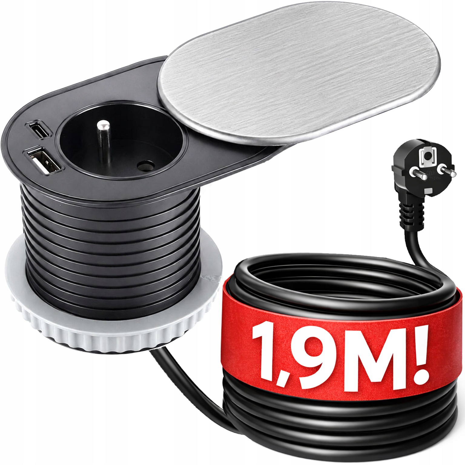 Gniazdo gniazdko przedłużacz Elektrima Slider 60mm 230V Usb 20W 1,9 metra