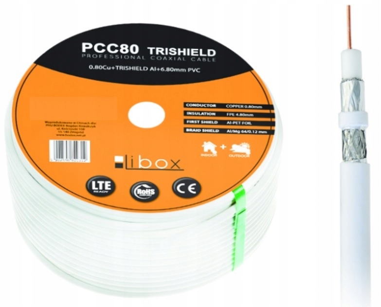 

Kabel Przewód Koncentryczny Antenowy PCC80 Cu 100M