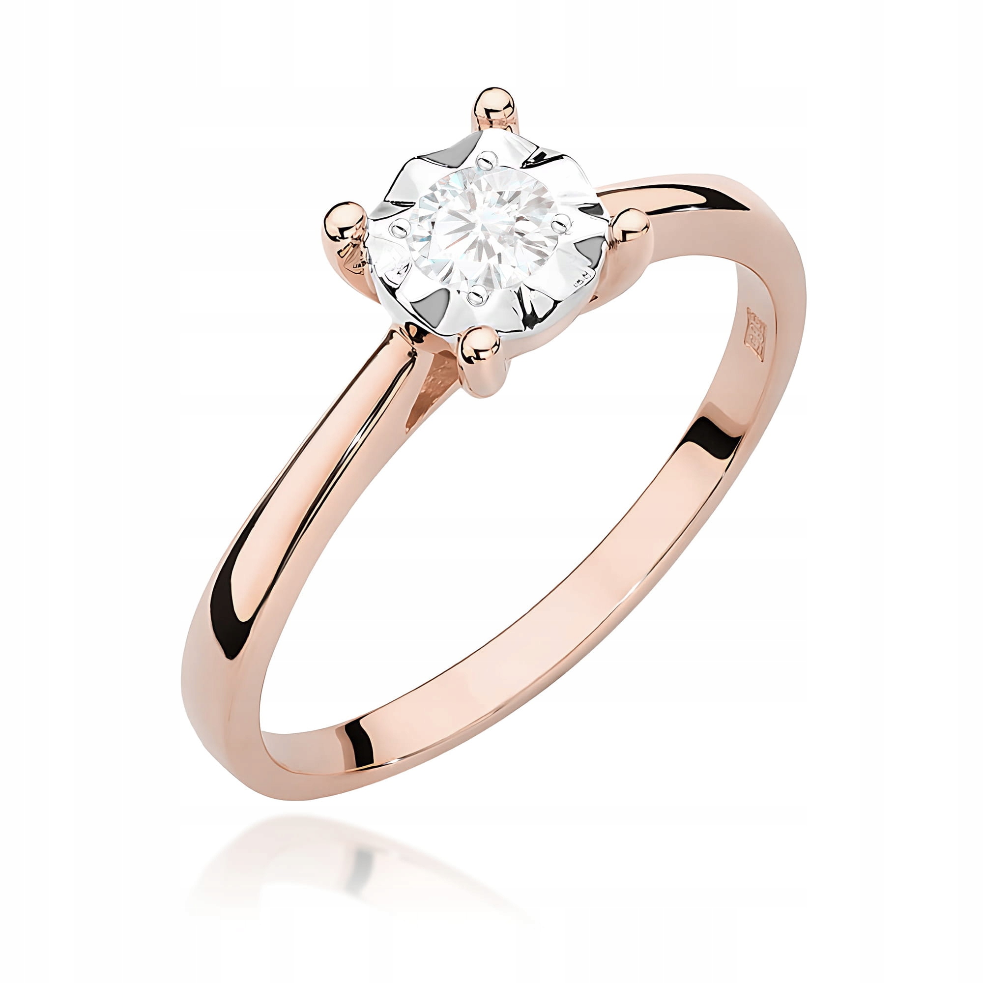 Prstýnek z růžového zlata 585 s diamantem, elegantní dámský zásnubní prsten