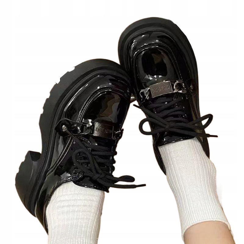 WYGODNE GRUBA PODESZWA CZARNE SKÓRZANE MOKASYNY DAMSKIE PÓŁBUTY