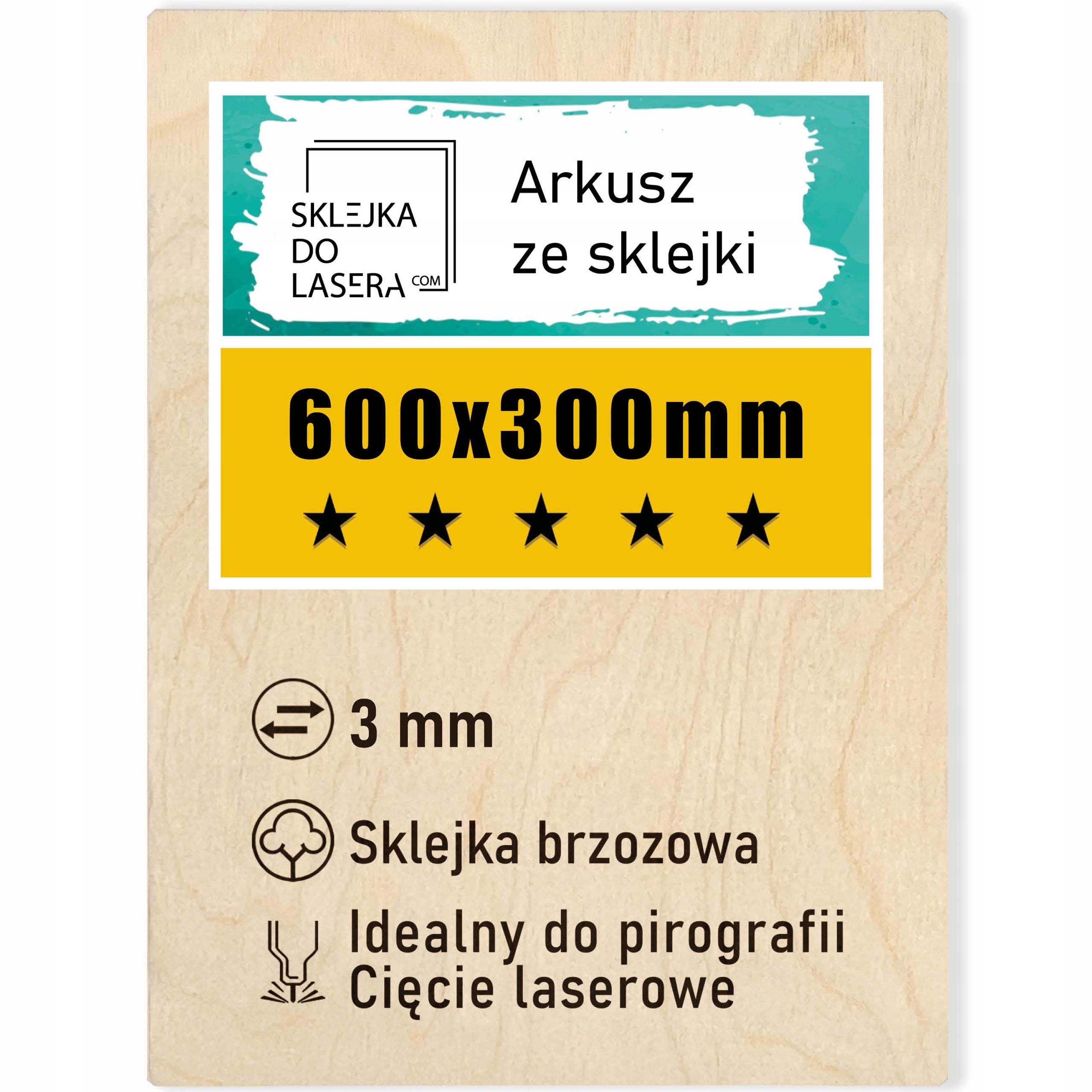 SKLEJKA 3MM DO LASERA FORMATKA 600x300mm CNC Sklejka KLASA 1/2