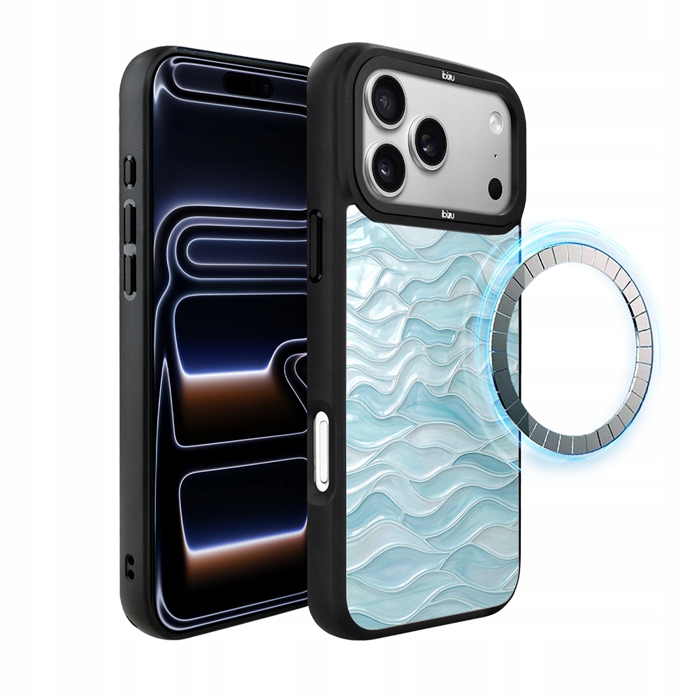 Etui do iPhone 17 Pro Max Ibizu DropGuard Matt z MagSafe, błękitne fale