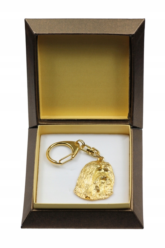 Bearded Collie pozlacený přívěsek na klíče se psem v dárkové krabičce, přívěsek