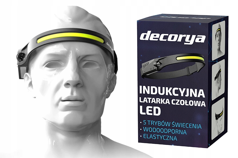 MOCNA LATARKA CZOŁOWA CZOŁÓWKA LAMPKA NA GŁOWĘ WODOODPORNA USB AKUMULATOR Marka Decorya