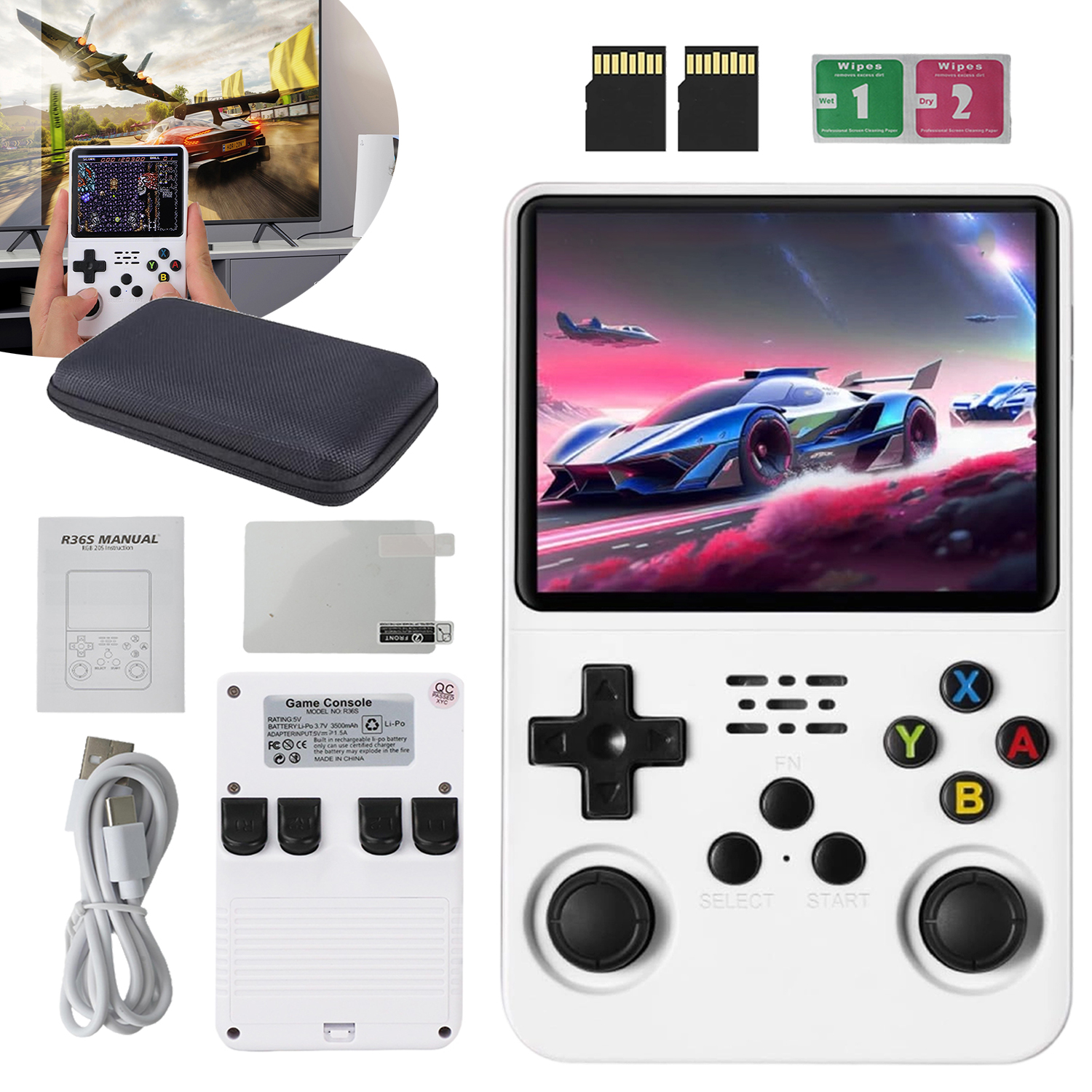 R36S Przenośna Konsola do Gier, Ekran Ips 3,5", Retro Konsola do Gier Wideo
