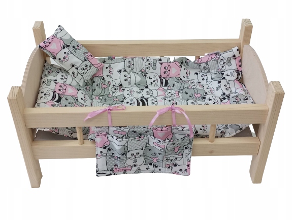 ŁÓŻECZKO DREWNIANE dla lalek +POŚCIEL 5 elementów
