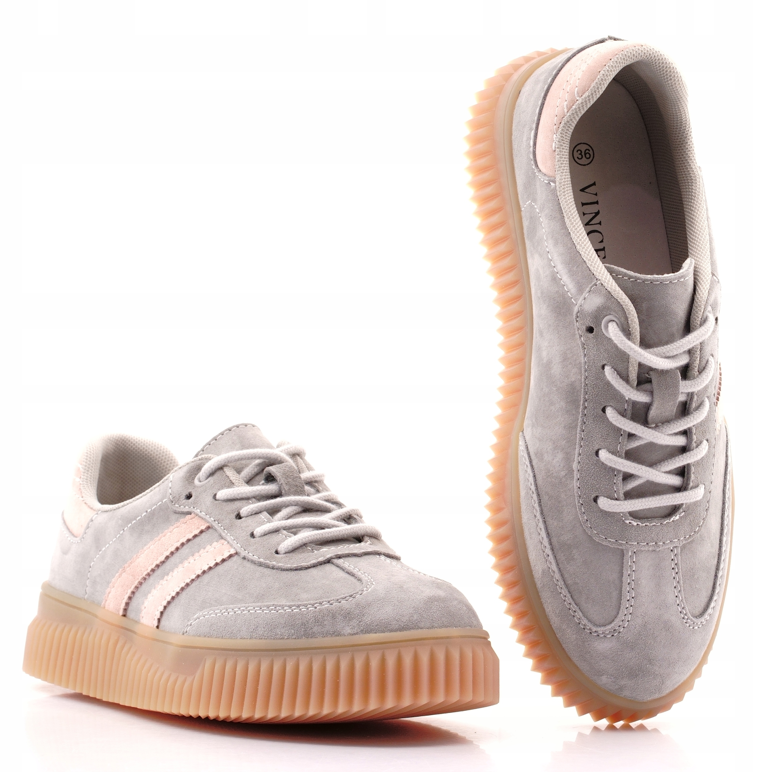 Vinceza Skórzane Buty Sportowe Damskie Sneakersy Sznurowane Szare 41500 39