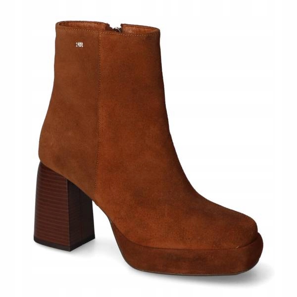 Brunatno červené dámské kotníkové boty na platformě, klasické kotníkové boty s podpatkem Karino 36