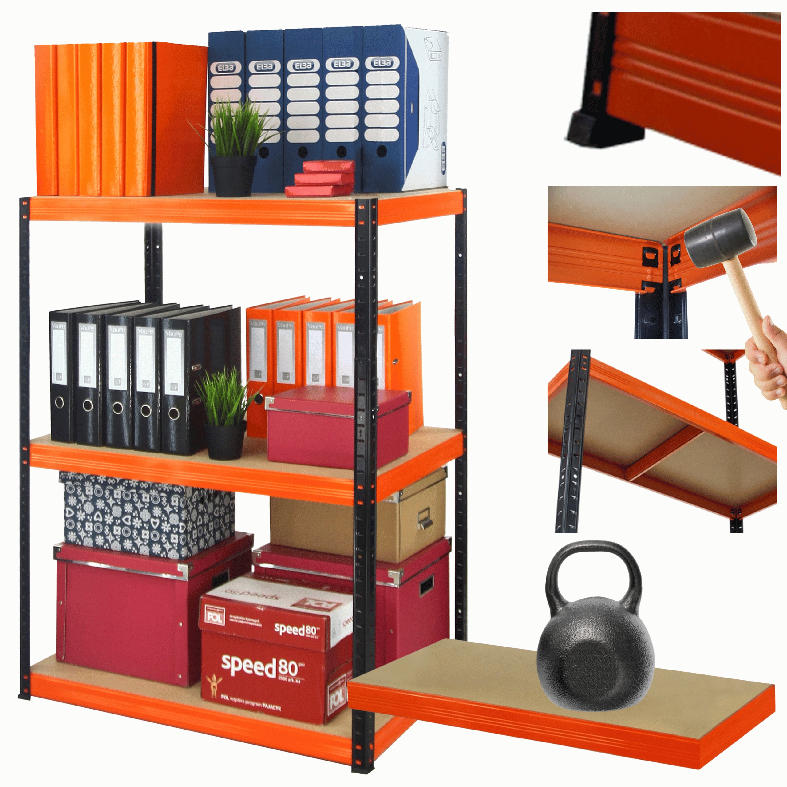 Kovový skladový regál Helios 90x110x30 cm 3Px175 kg Pevný