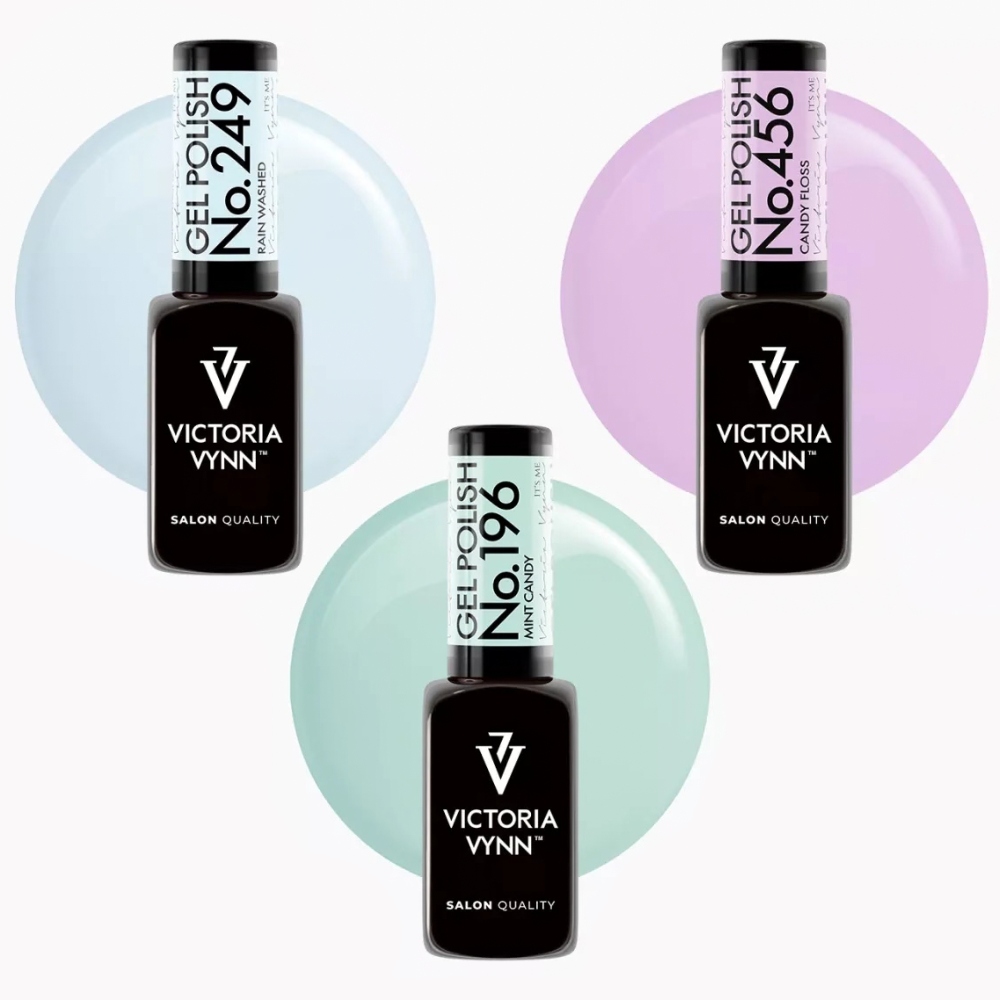 Zestaw 3 x lakier hybrydowy pastelowy Gel Polish Victorai Vynn
