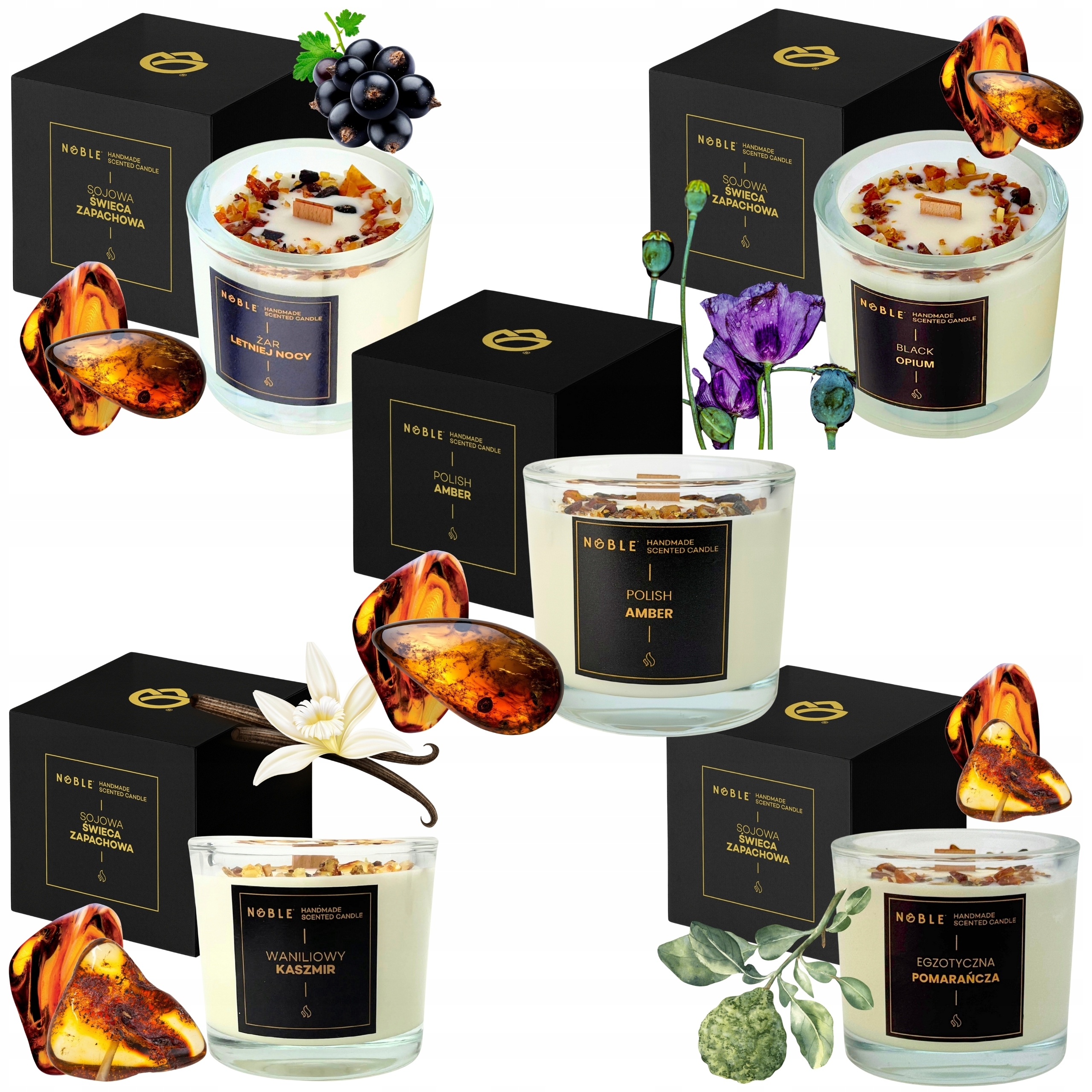Vonná sviečka sada 5 x biela sójová sviečka s jantárom Noble