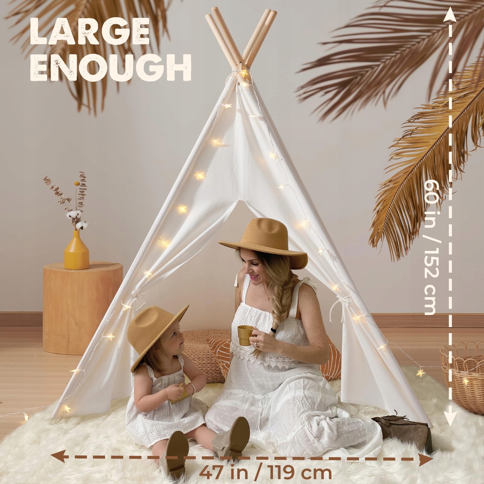TINY LAND Tipi Namiot Dla Dzieci Z Matą, Światełkami I Torbą — miniatura 4