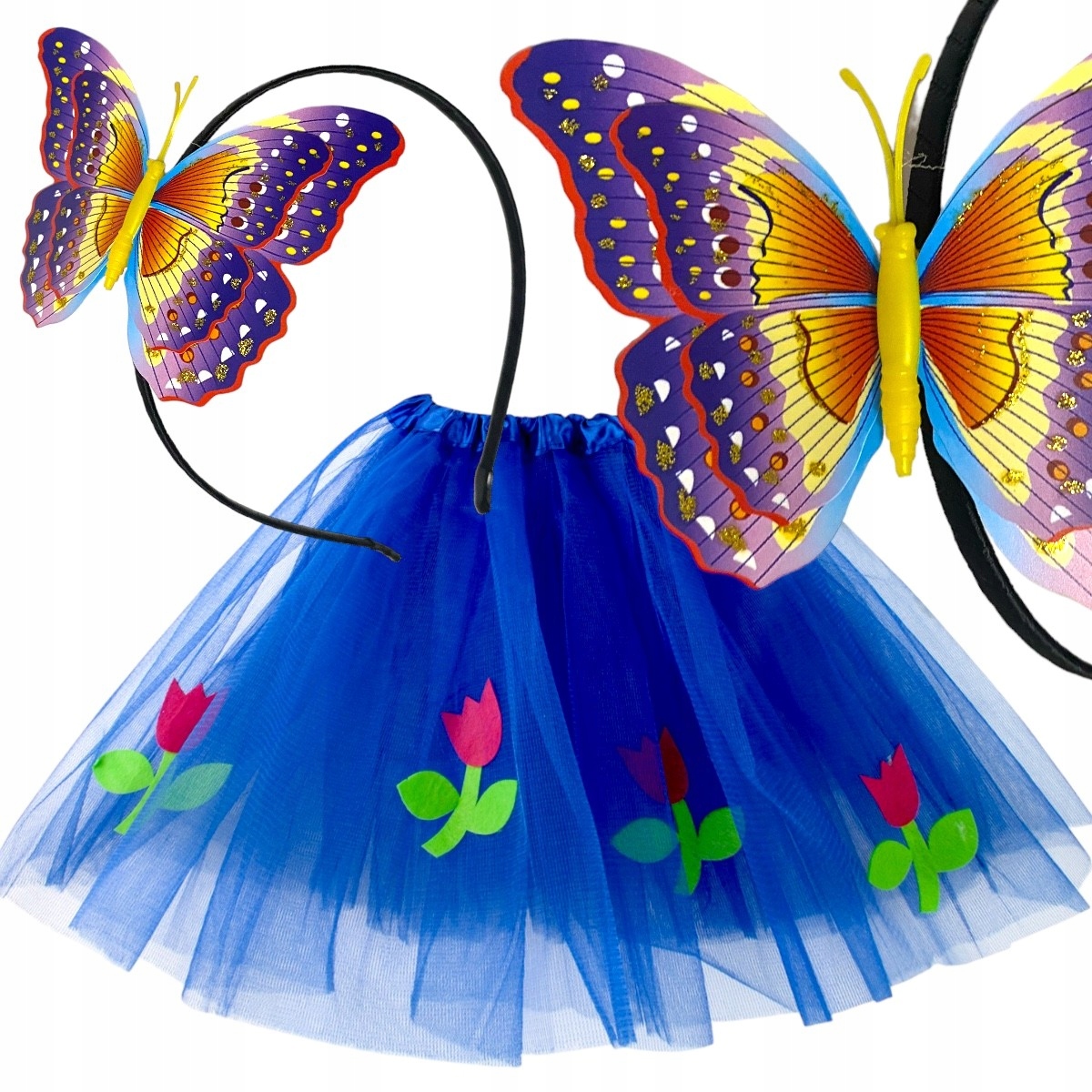 STRÓJ PRZEBRANIE PANI WIOSNA KWIATEK MOTYL OPASKA + TIULOWA SPÓDNICZKA Rozmiar uniwersalny