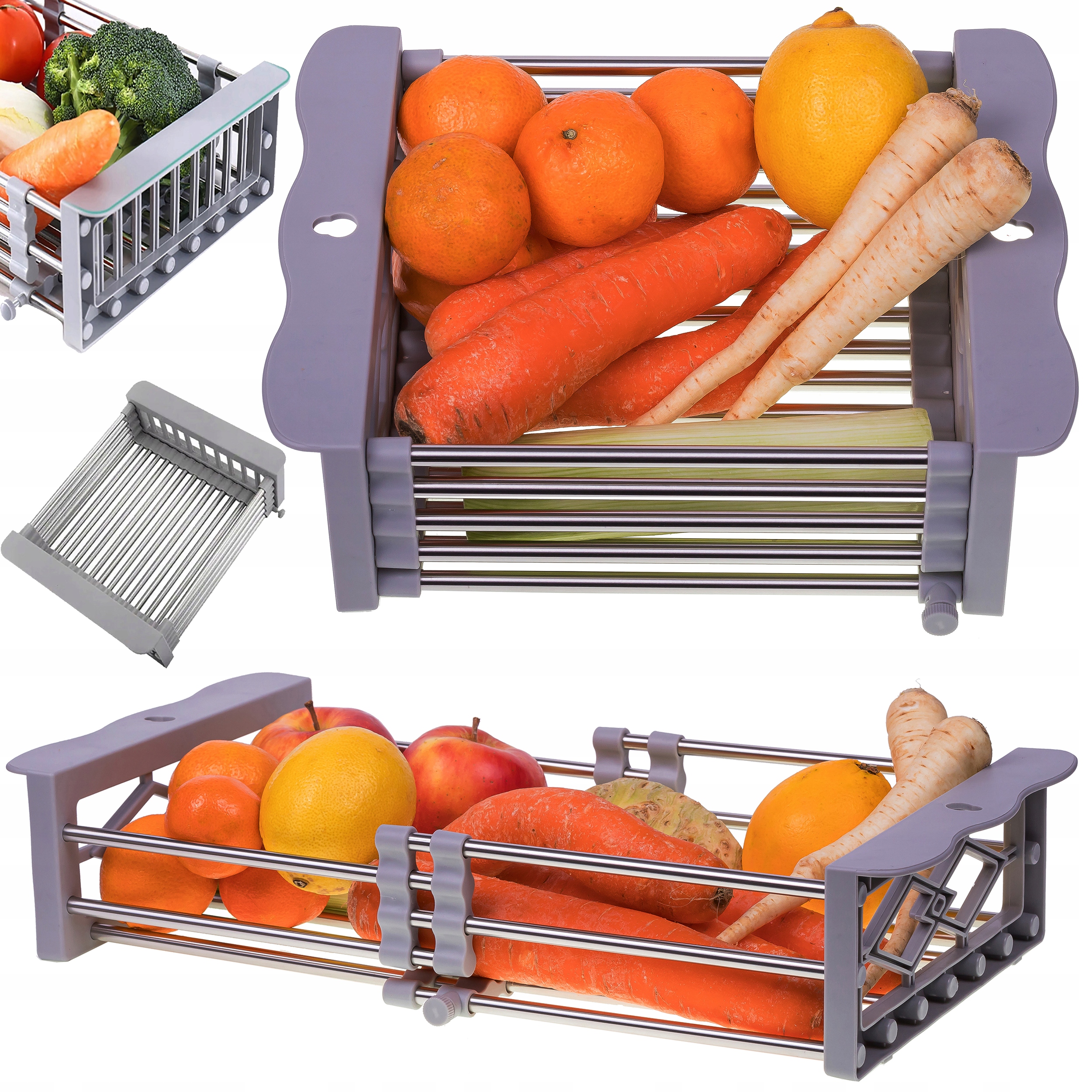 OCIEKACZ TELESKOPOWY NA ZLEW OSUSZACZ KOSZYK DO MYCIA OWOCÓW 28-43,5CM