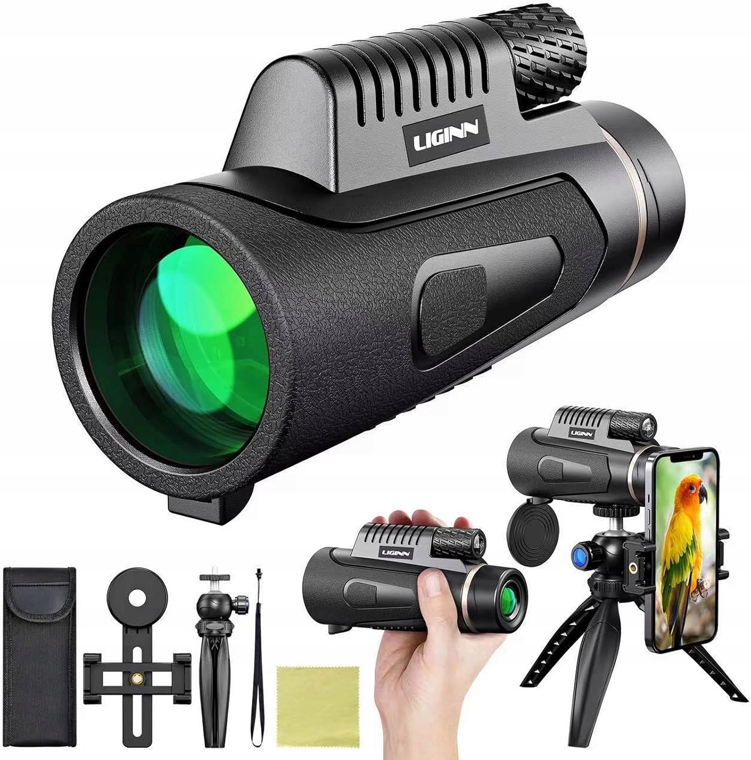 Monokulární Teleskop 12X50 Hd BAK4 Pro Pozorování, Černý