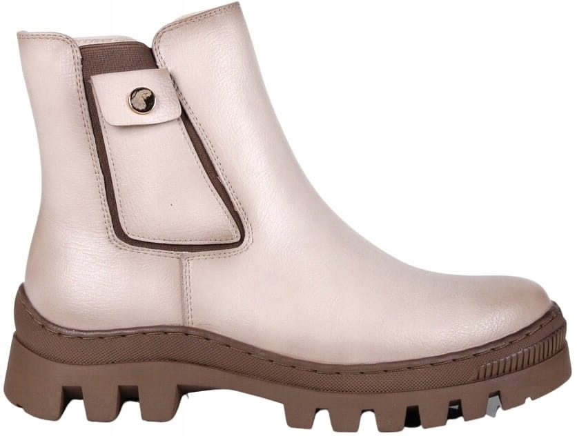 Dámské Kotníkové Boty Trapery S Kapsou, Zateplené, Béžové