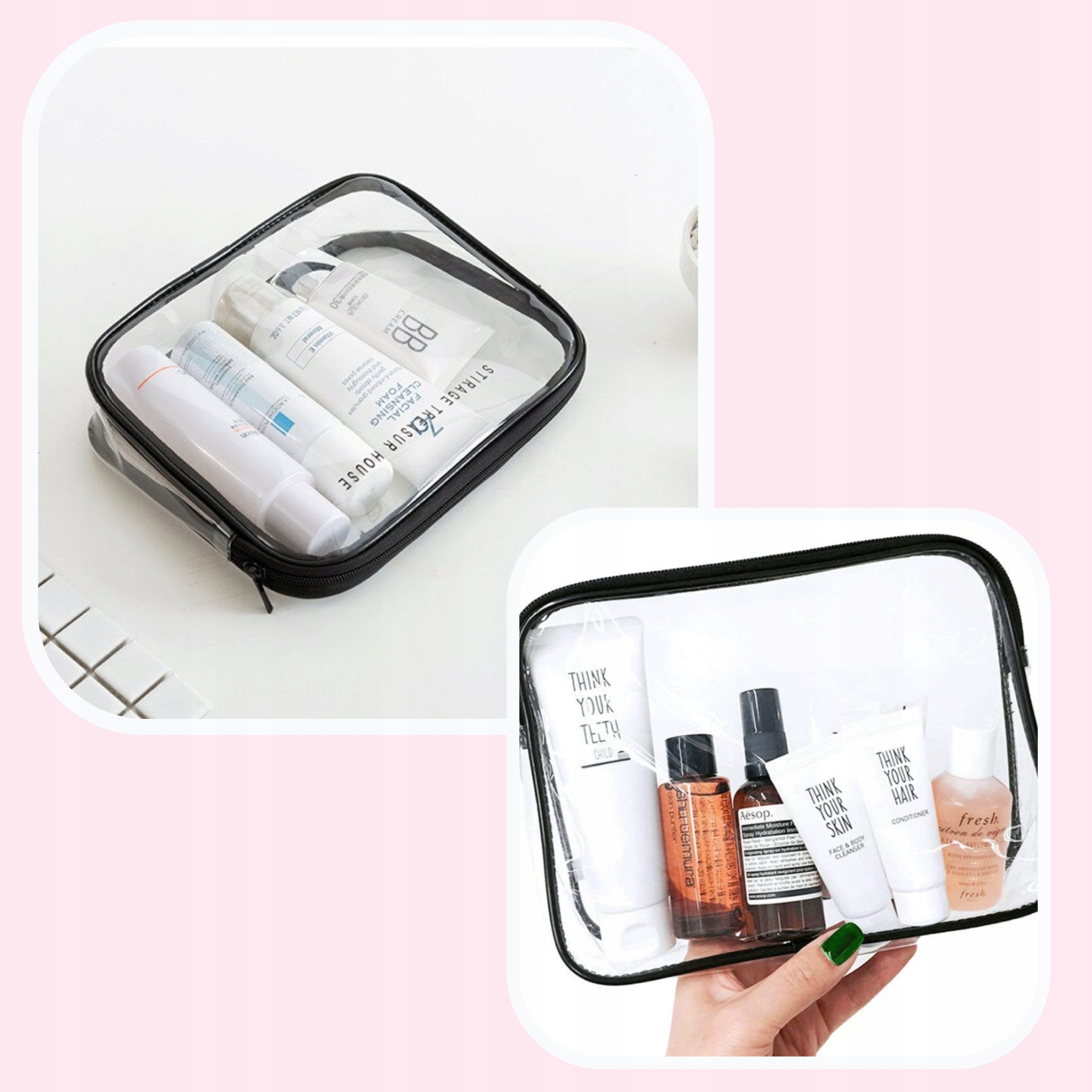 KOSMETYCZKA PRZEZROCZYSTA ZESTAW 3w1 DO SAMOLOTU Waga 228 g