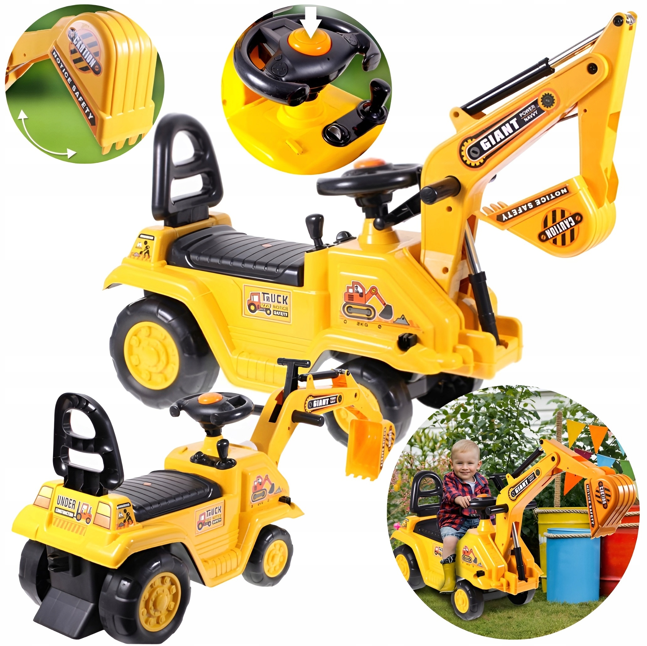 Jeździk samochód chodzik dla dzieci autko koparka duży pojazd ruchoma łyżka