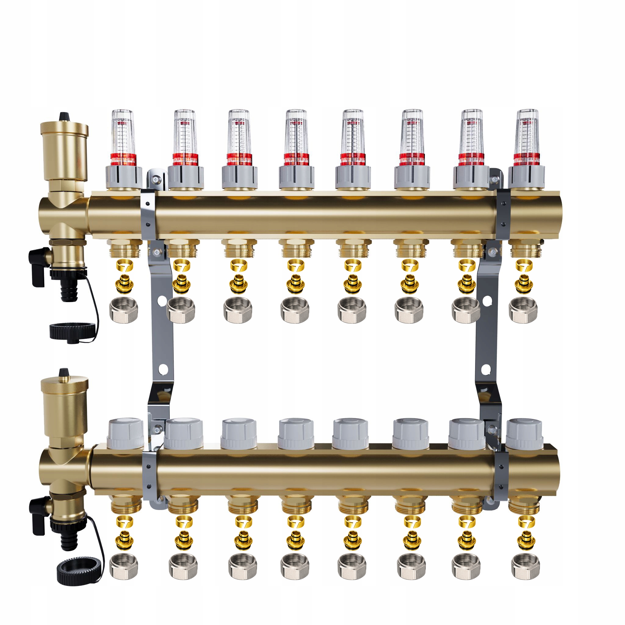 Rozdělovač do podlahy mosazný 8 okruhů pro podlahové vytápění Pex