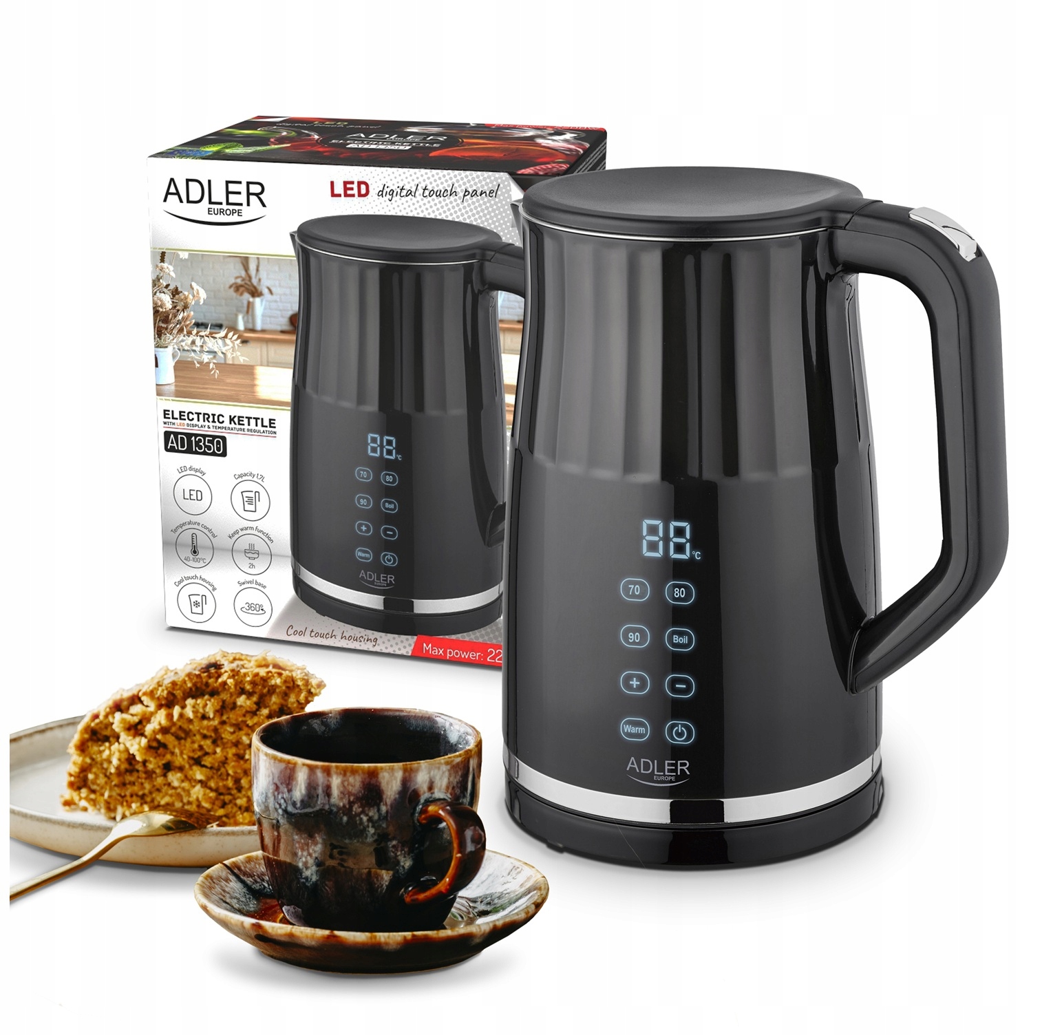 Czajnik Elektryczny Bezprzewodowy Regulacja Temperatury Panel Led 1.7 2200W