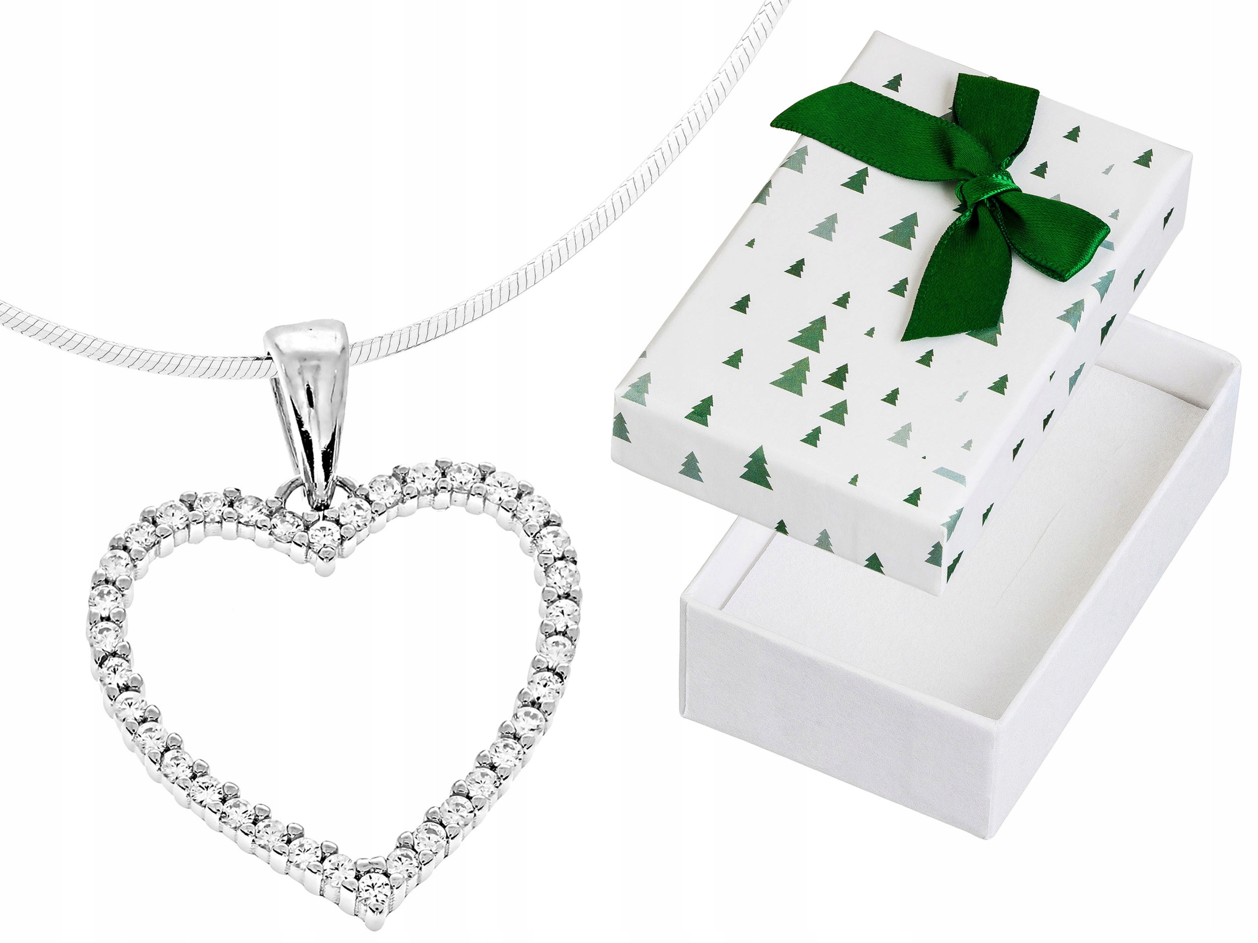 Dlouhý stříbrný dámský náhrdelník Velké srdce s zirkony Srdíčko Stříbro 80