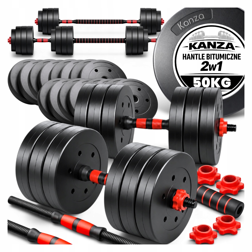 Hantle Bitumiczne Regulowane 2x25 Kg Sztanga Hantli Gryf 2W1 50 Kg Zestaw