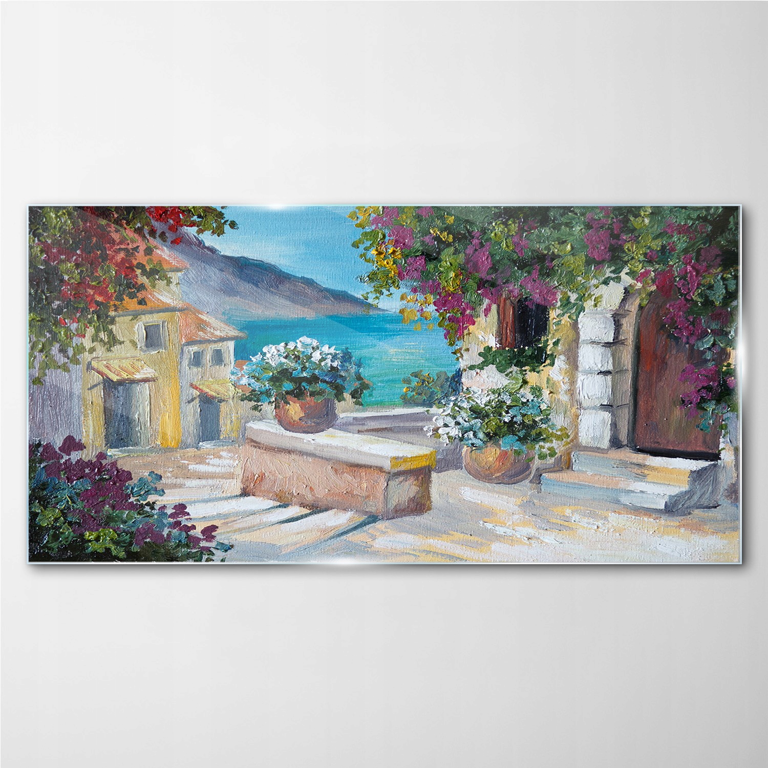 

Obraz na ścianę szklany Miasto kwiaty niebo 140x70