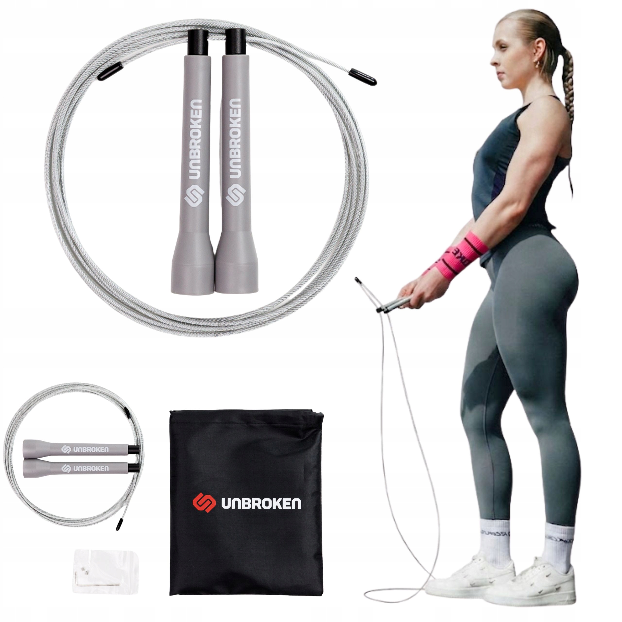Sportowa skakanka treningowa lekka 3m Unbroken SR-U0 Szara