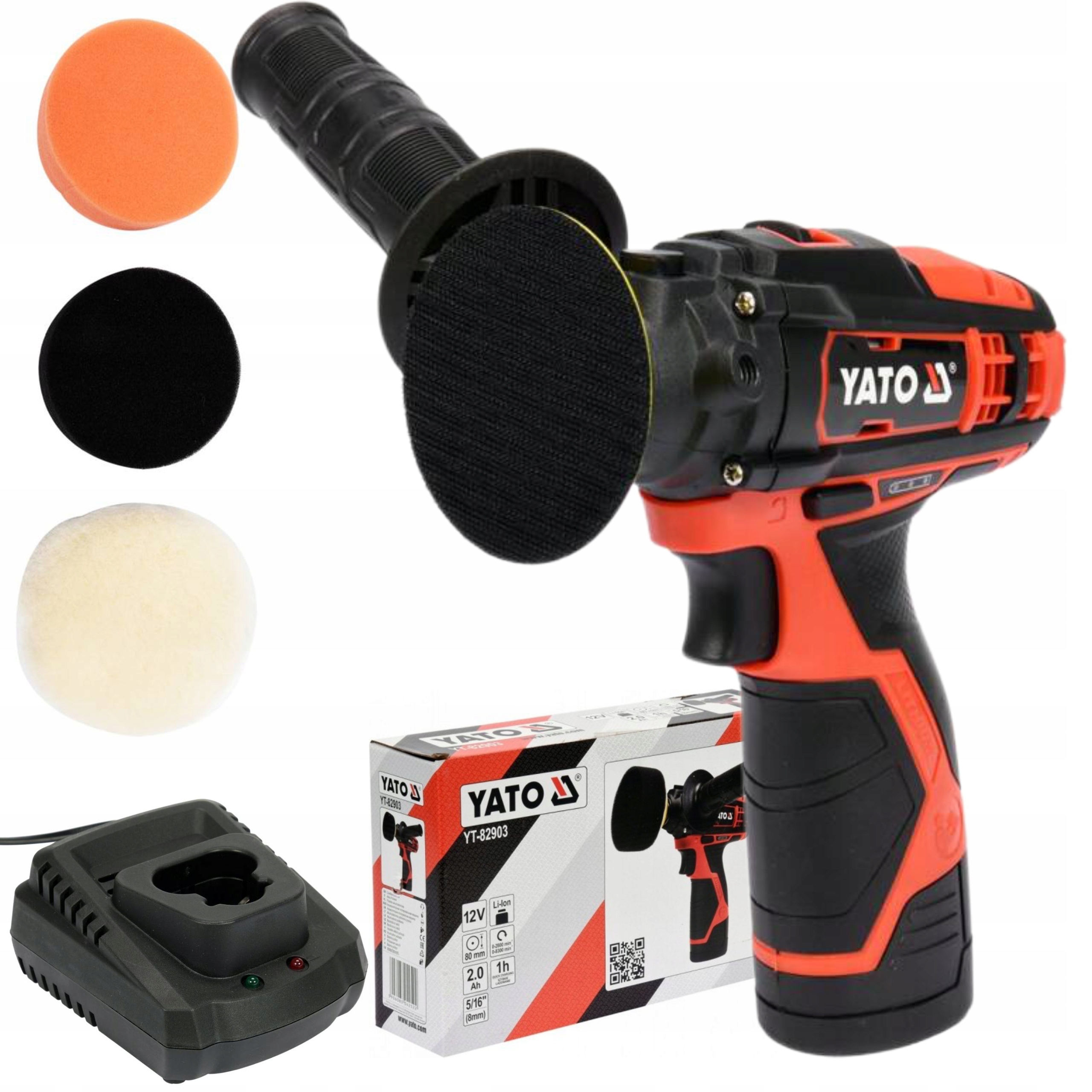 YATO POLERKA SAMOCHODOWA SZLIFIERKA AKUMULATOROWA 12V + 3GĄBKI YT-82903