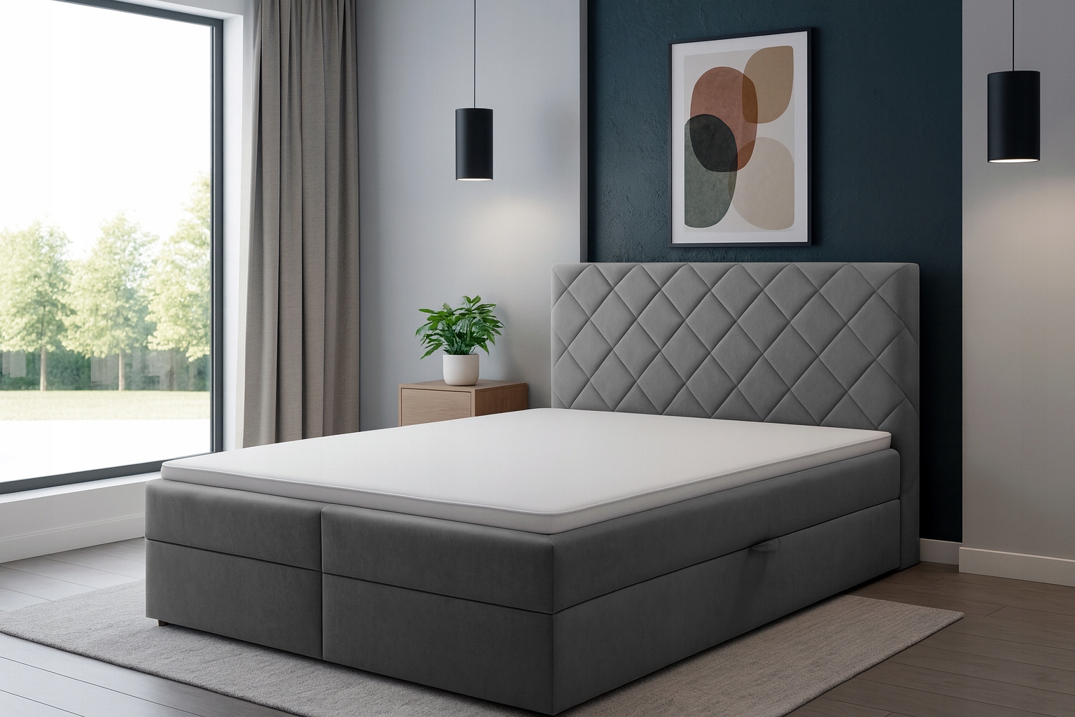 Kontinentální postel Zori s úložným prostorem na povlečení šedý velur 160x200