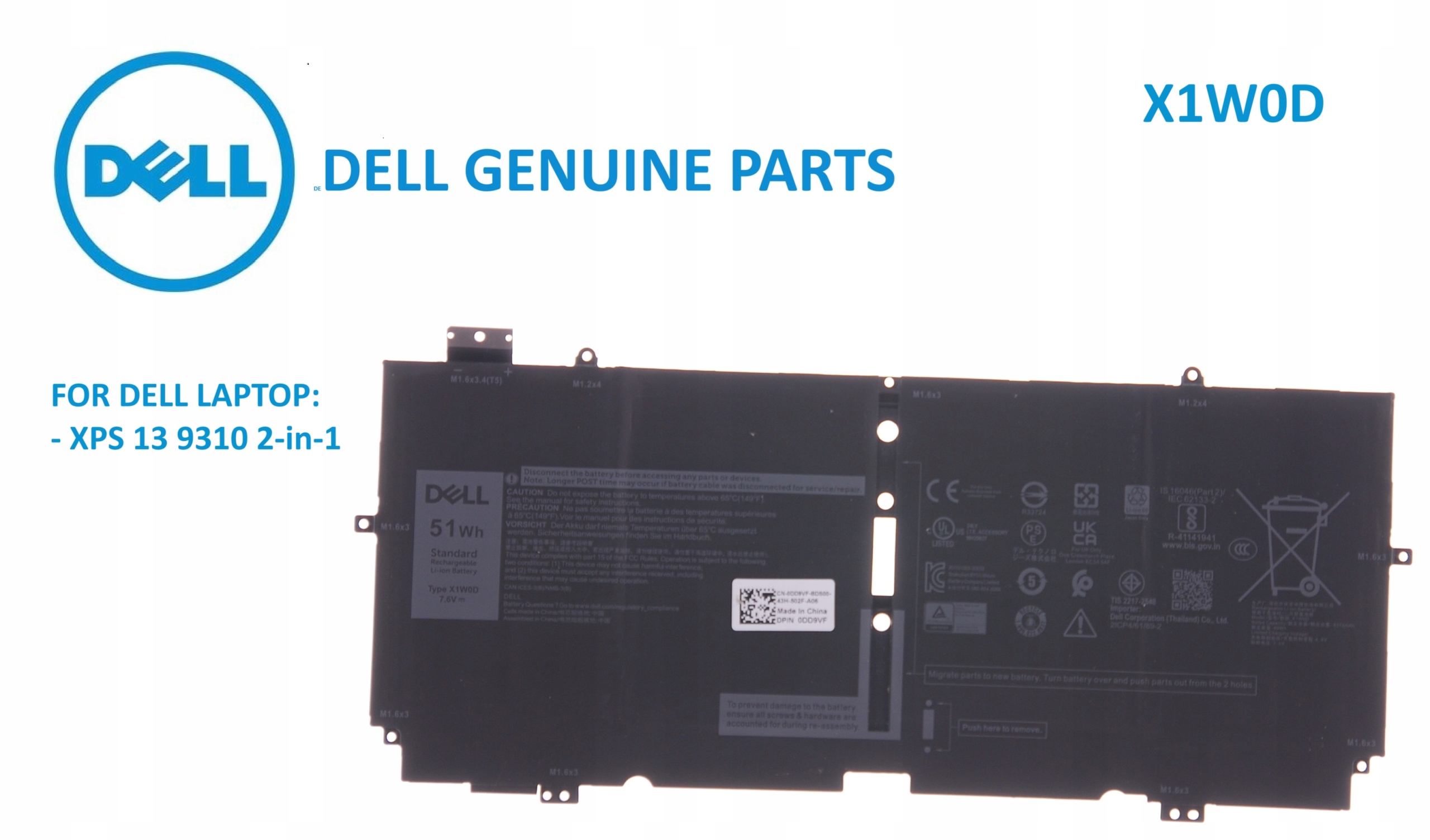 Originálna batéria Dell 51Wh 4C X1W0D 0FDRT DD9VF Xps 13 (9310) 2-in-1