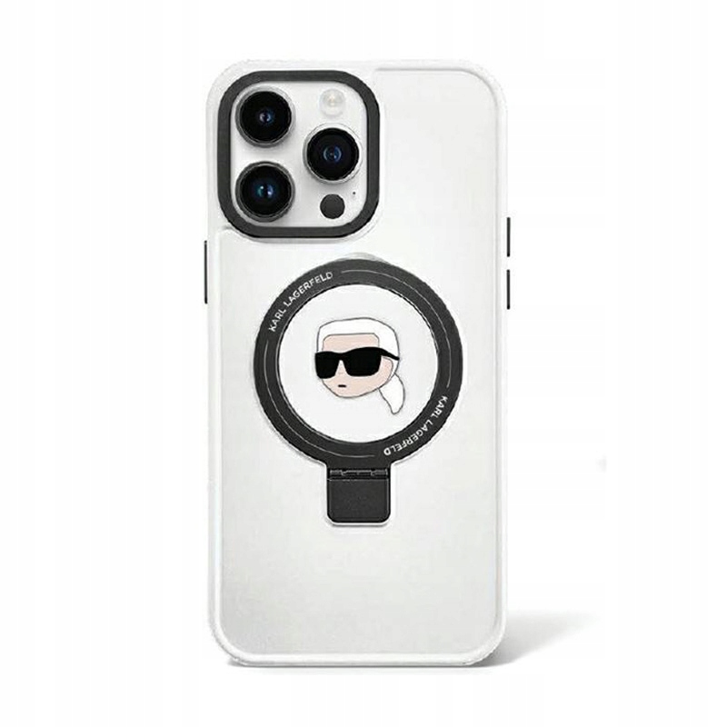 Karl Lagerfeld Ring Stand Karl Head MagSafe Tok iPhone 15 Pro (fehér)