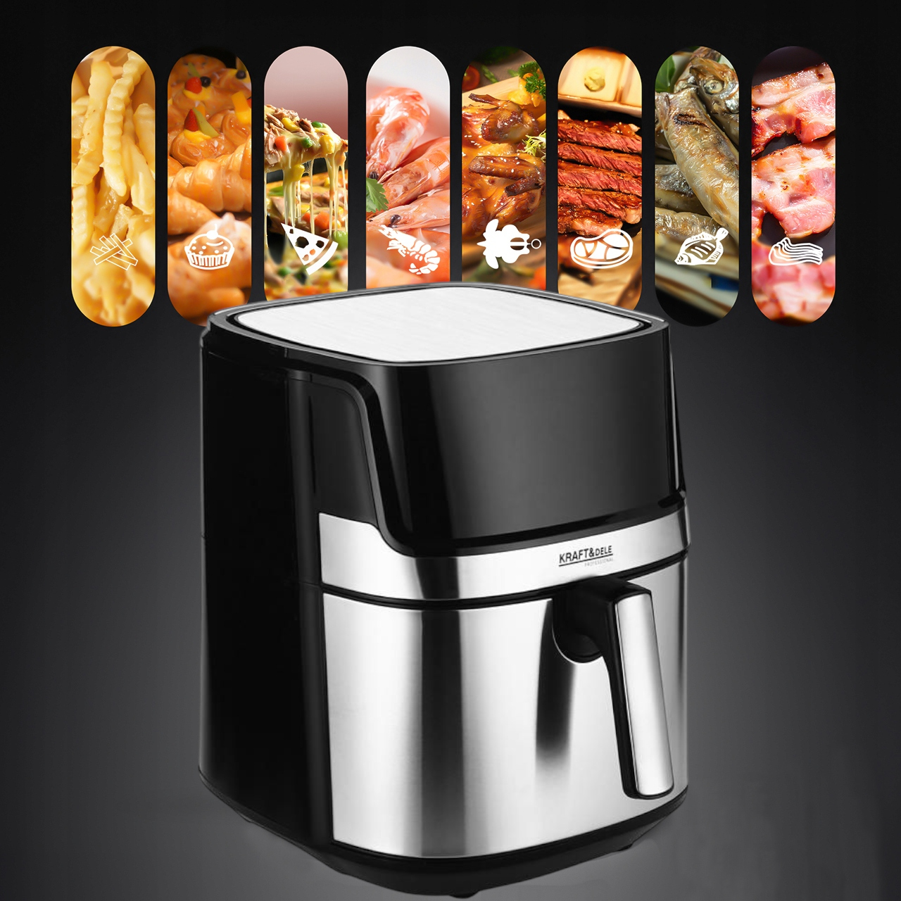 FRYTKOWNICA BEZTŁUSZCZOWA AIRFRYER 8L ILAG KRAFT&DELE 8 PROGRAMÓW 1850W Kolor dominujący srebrny
