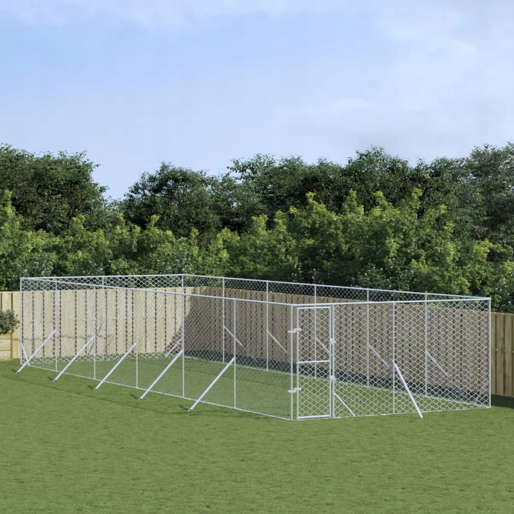 Levně Venkovní psí kotec stříbrný 4 x 12 x 2 m pozinkovaná ocel