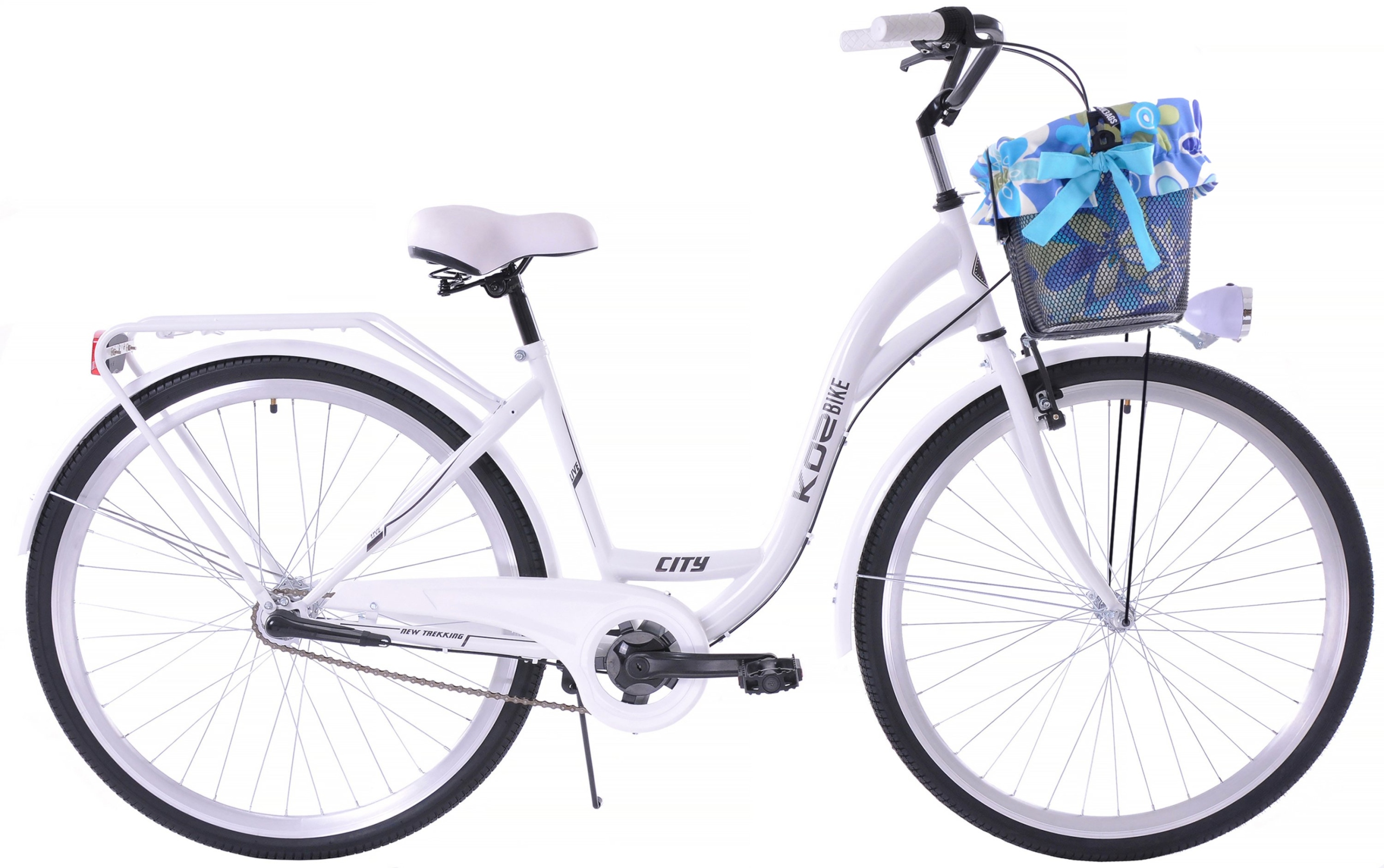 Stylowy rower miejski damski 28 Kozbike 3 biegi biały kosz wkładka