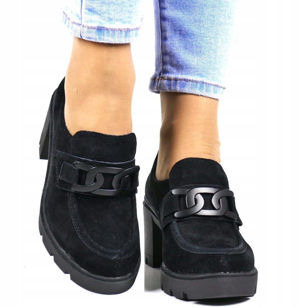 Kožené Polobotky Mokasíny Na Podpatku Černé Semišové Pohodlné Filippo