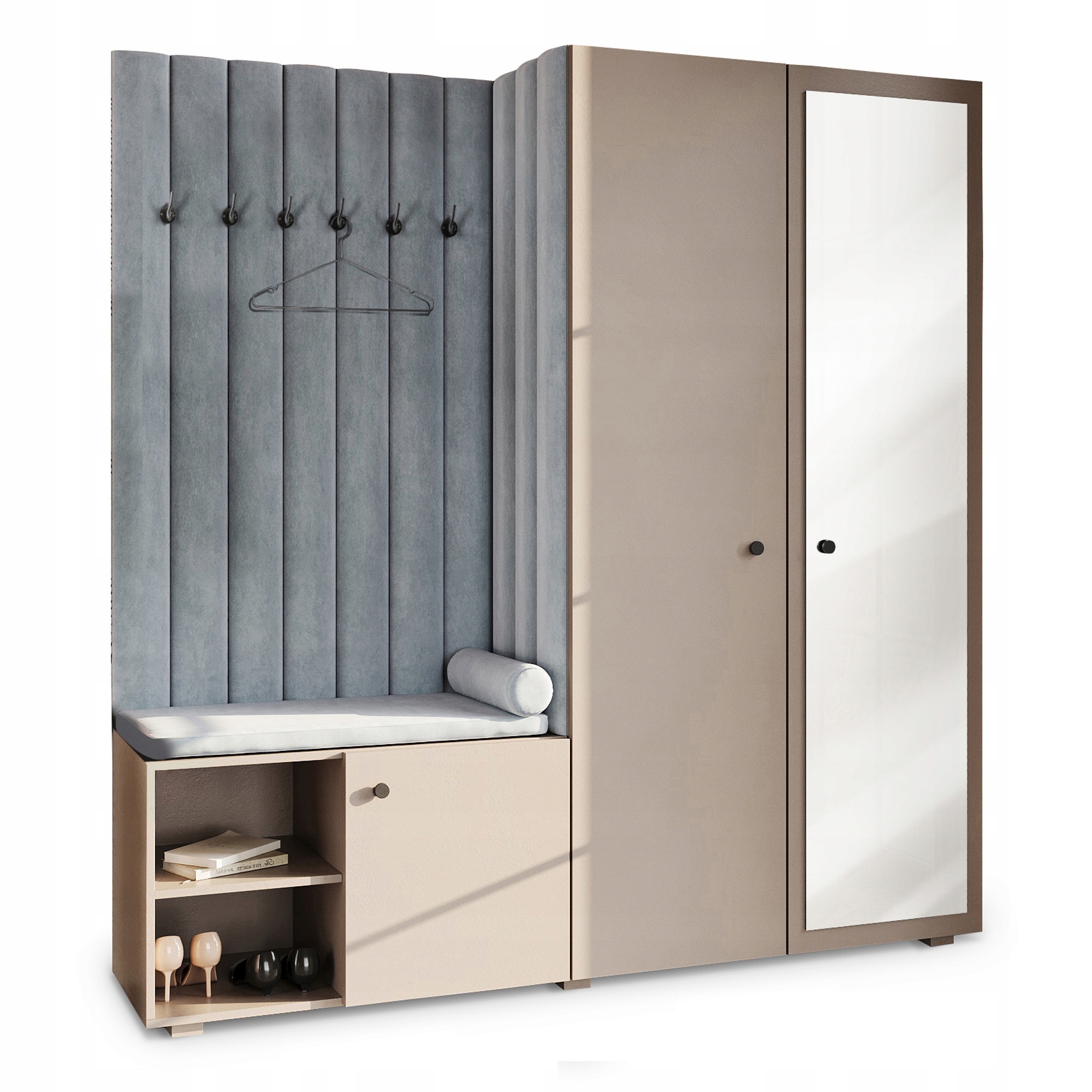 Šatní Skříň Do Předsíně Se Zrcadlem, Béžová, Písková, Cloud 70