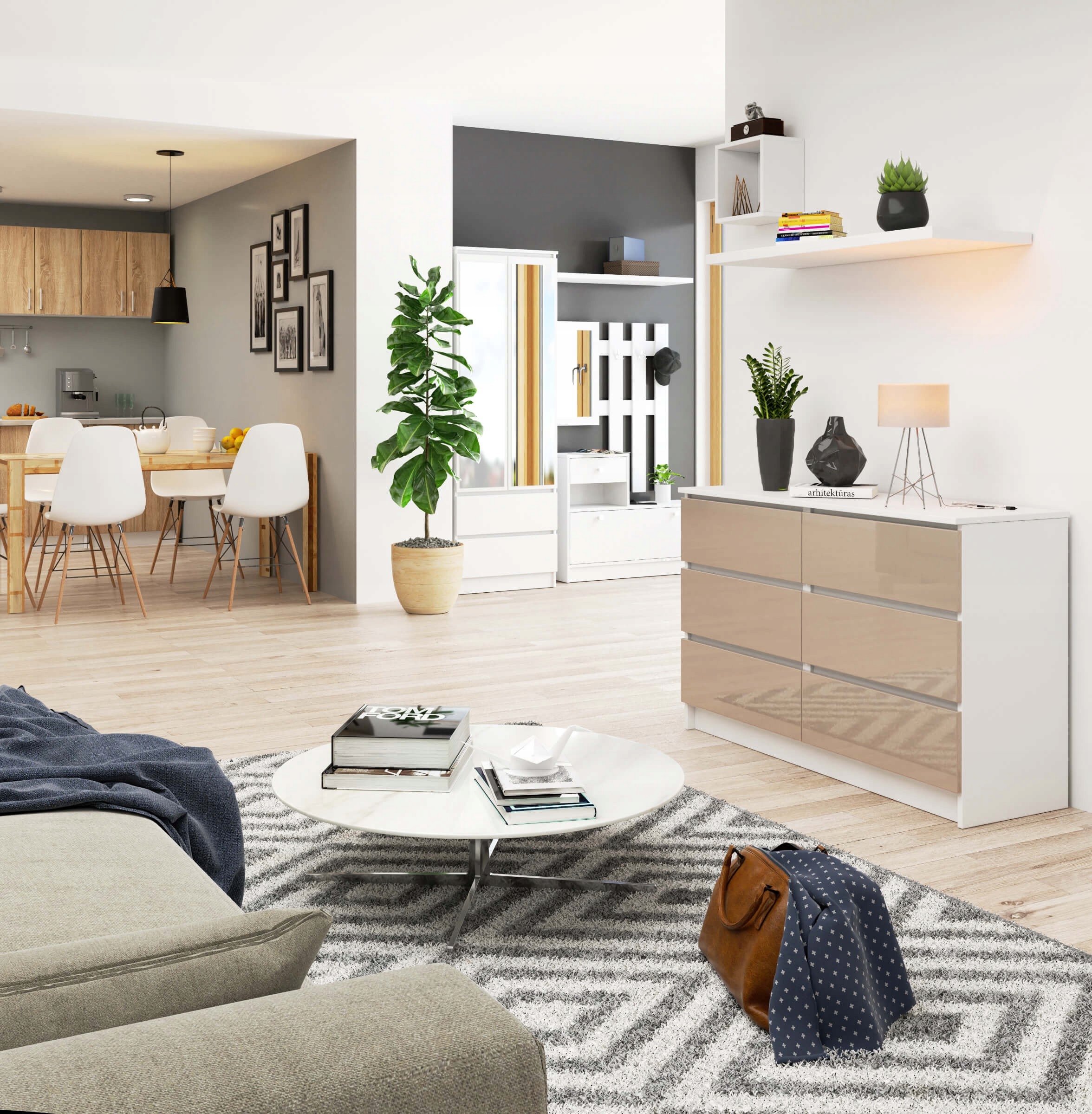 DUŻA KOMODA SZAFKA 120CM SZUFLADY CAPPUCINO POŁYSK Głębokość mebla 41 cm