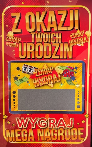 

Prezent na Urodziny Kartka zdrapka pomysłowa JCX32